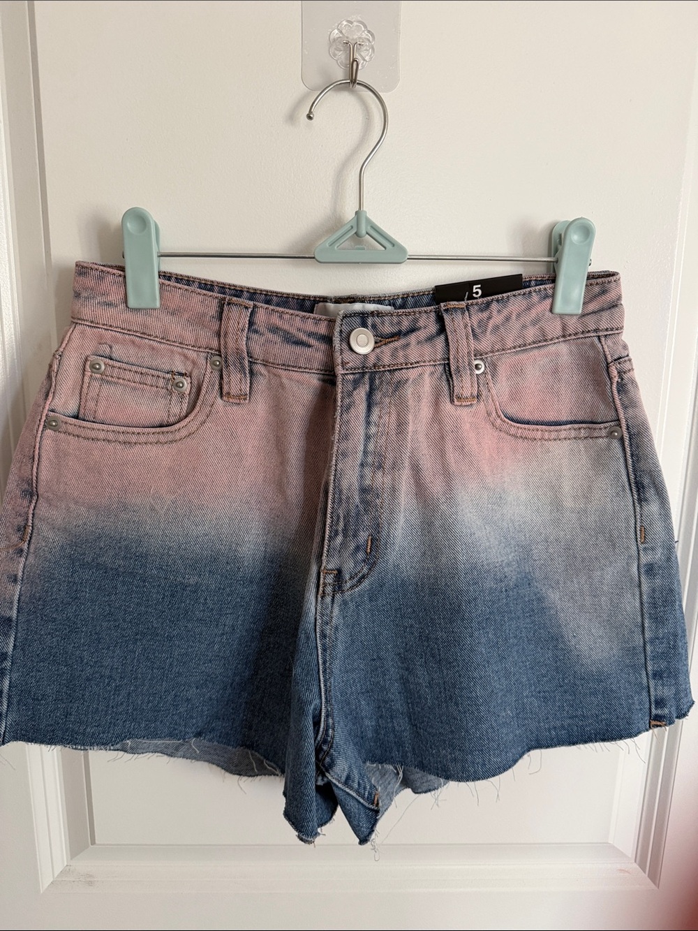 Fashion Nova Pink-to-Blue Ombre Denim Shorts